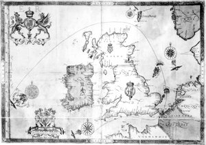 Mapa przedstawiająca trasę floty Armady, wyryta przez Augustyna Rythera, 1588